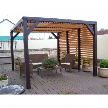 Pergola Bioklima Lamesen 11 m2 und 3 m Seitwärtssichtbrecher