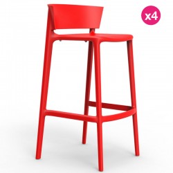 Set van 4 barkrukken Vondom Africa zithoogte 74,5 cm rood