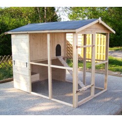 Poulailler grande taille de Jardin en bois 6-10 Poules Habrita 3.90m2 bi-corps