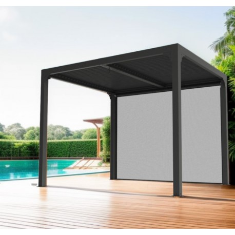 Bioclimatic aluminium pergola 7.20m2 with louvres and curtain on the 3m side Habrita